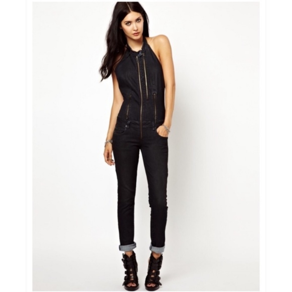 Diesel Halter Denim Open Back Jumpsuit Small